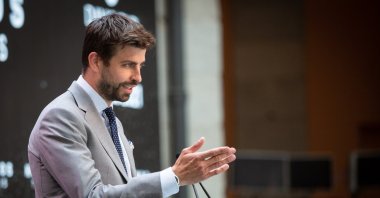 Gerard Pique attends the Davis Cup by Rakuten Finals 2021 presentation at Casa de Correos, Madrid, Spain, May 27, 2021. (Getty Image Photo)