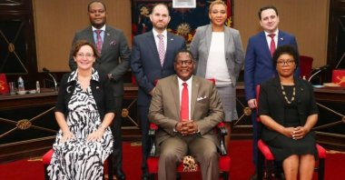 Malawian President Lazarus Chakwera (C) poses with a Turkish committee in Malawi, Nov. 1, 2022 (AA Photo)