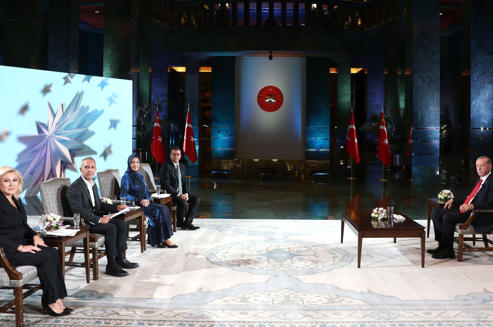 President Recep Tayyip Erdoğan speaks on an ATV-a Haber joint broadcast, Istanbul, Türkiye, Nov. 2, 2022. (AA Photo)