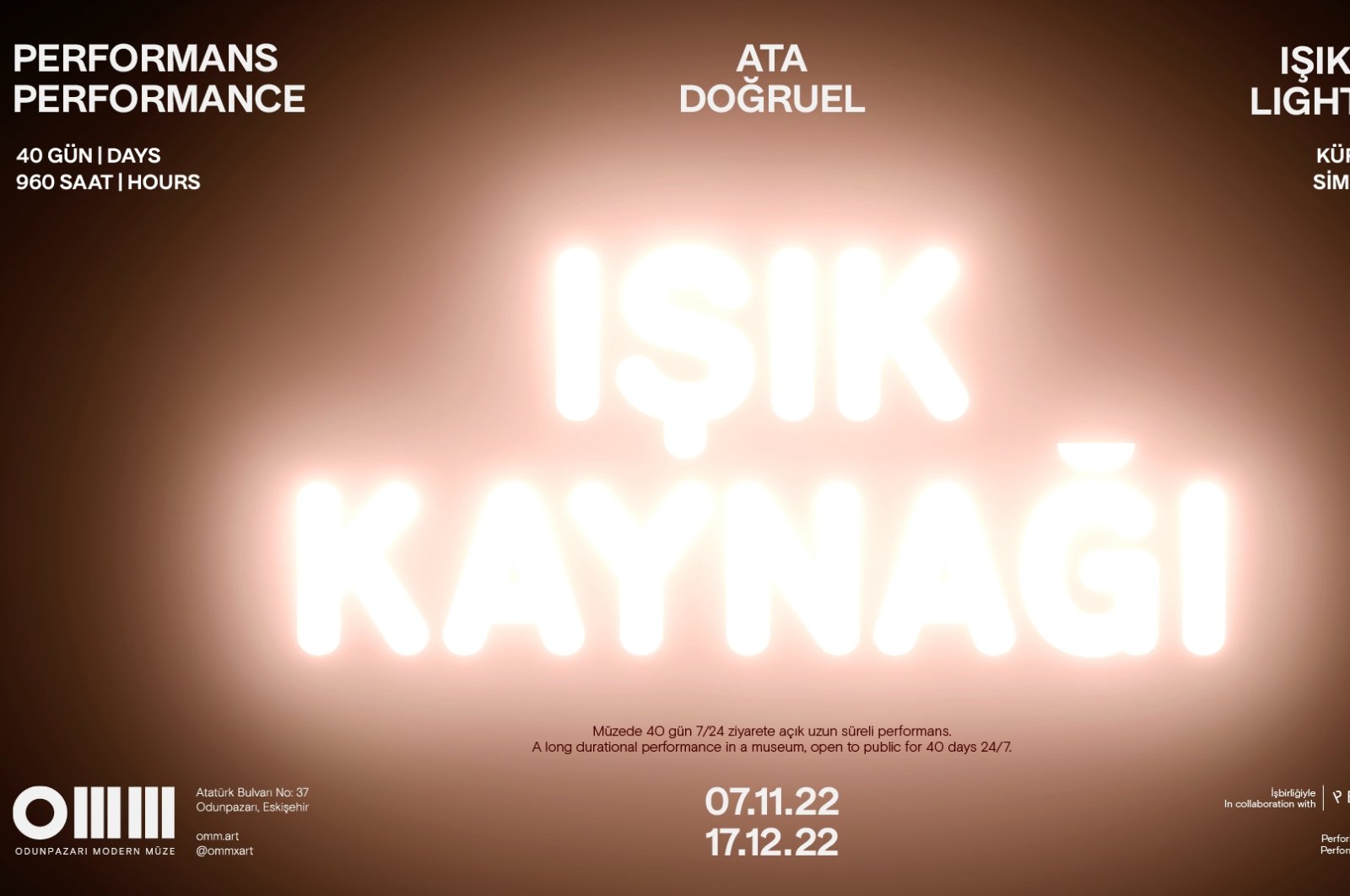 The poster of Ata Doğruel&#039;s “Light Source” performance, Eskişehir, Türkiye. (Photo courtesy of Odunpazarı Modern Museum)