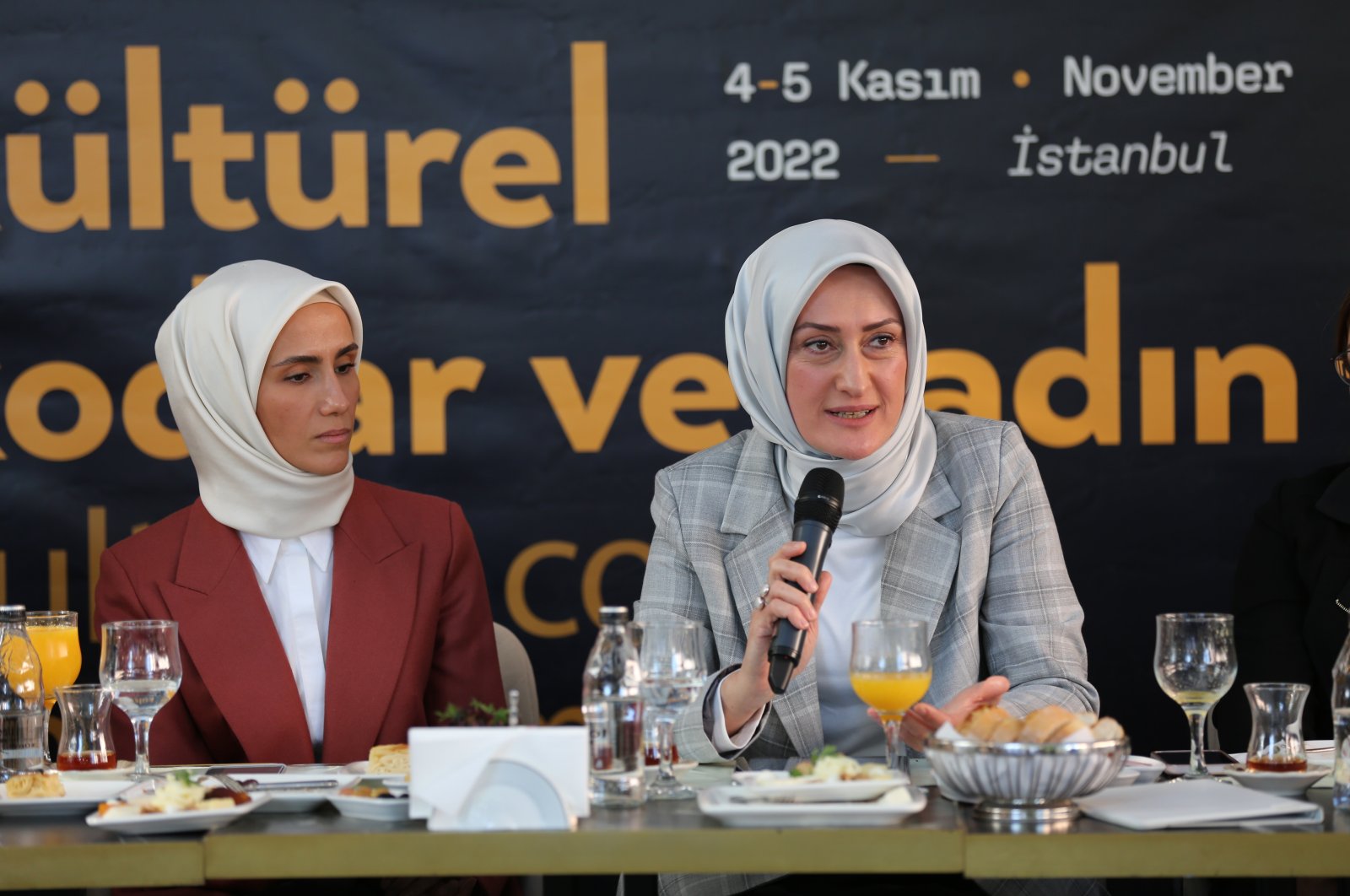 Saliha Okur Gümrükçüoğlu speaks at an event to promote the summit, in Istanbul, Türkiye, Oct. 24, 2022. (Courtesy of KADEM)