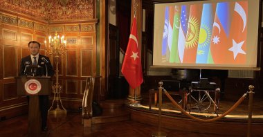 Uzbekistan&#039;s Ambassador to Washington Javlon Vakhabov speaks at the Organization of Turkic States reception in Washington, U.S., Nov. 3, 2022. (AA Photo)