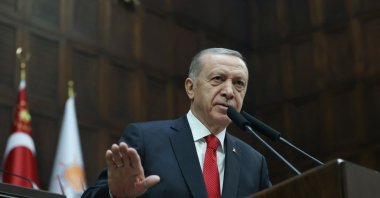 President Recep Tayyip Erdoğan addresses members of Parliament from his ruling Justice and Development Party (AK Party) during a meeting at the Turkish Parliament in Ankara, Türkiye, Nov. 2, 2022. (REUTERS Photo)