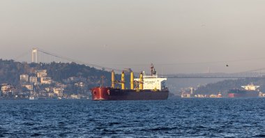 A cargo vessel carrying Ukrainian grain transits the Bosporus, in Istanbul, Türkiye, Nov. 2, 2022. (Reuters Photo)