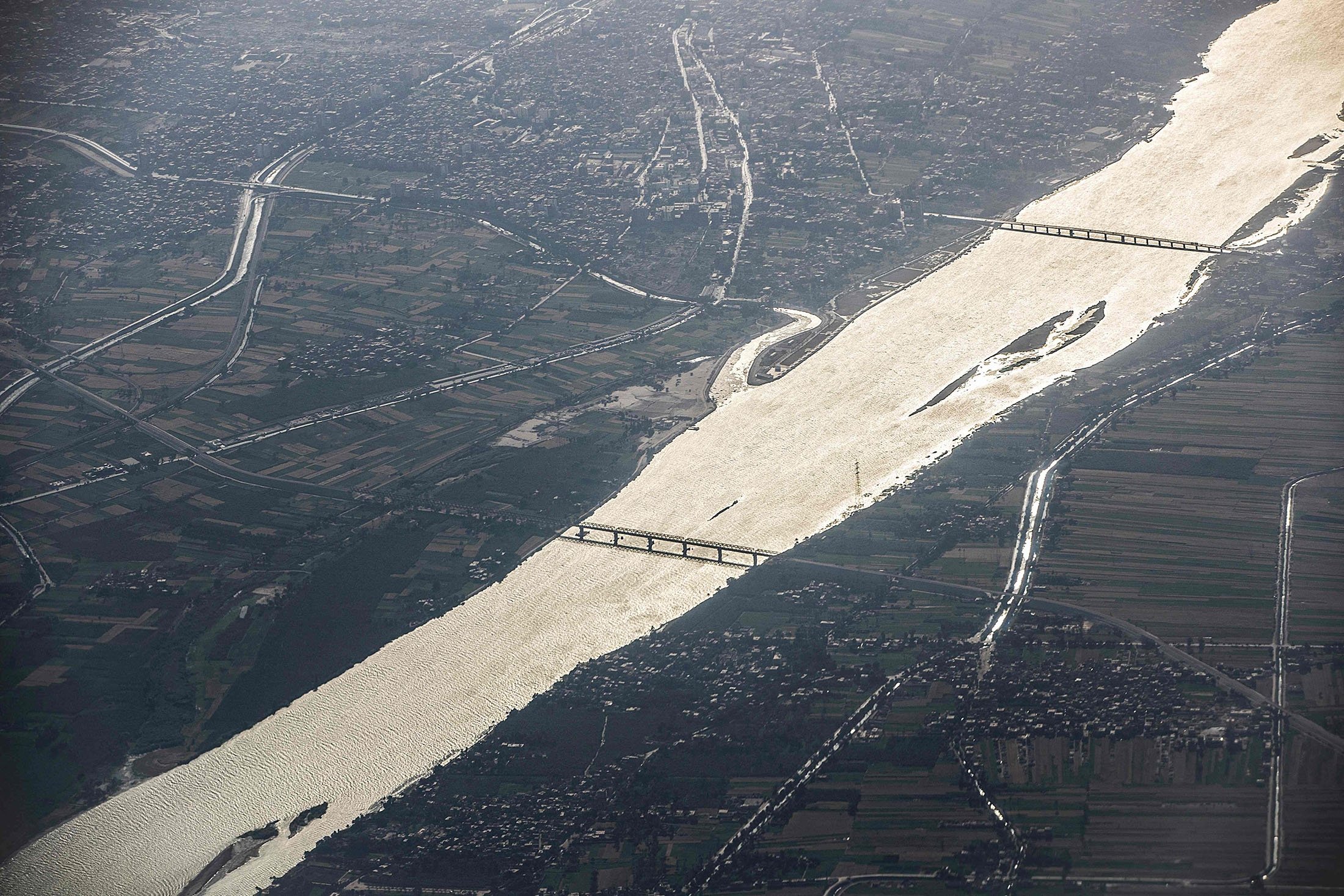 An aerial view of the Nile river passing by the southern city of Qena, Egypt, April 10, 2021. (AFP Photo)