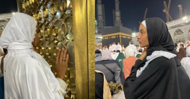 French model Marine El Himer in a combination of photos, in Mecca, Saudi Arabia, Nov. 5, 2022. (Photos from Marine El Himer's Instagram)