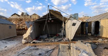 The damage caused by regime shelling on the camp of Maram for internally displaced people near the village of Kafr Jales in Syria's northwestern Idlib province, Nov. 6, 2022 (AFP Photo)