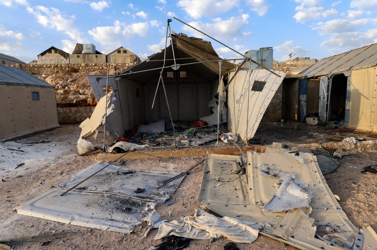 The damage caused by regime shelling on the camp of Maram for internally displaced people near the village of Kafr Jales in Syria&#039;s northwestern Idlib province, Nov. 6, 2022 (AFP Photo)