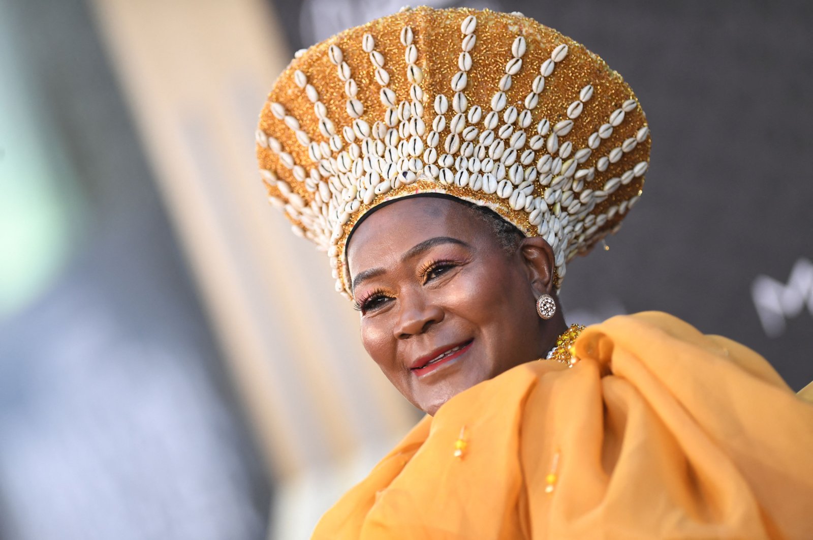 South African actor Connie Chiume arrives for the world premiere of Marvel Studios&#039; &quot;Black Panther: Wakanda Forever&quot; at the Dolby Theatre in Hollywood, California, U.S., Oct. 26, 2022. (AFP Photo)