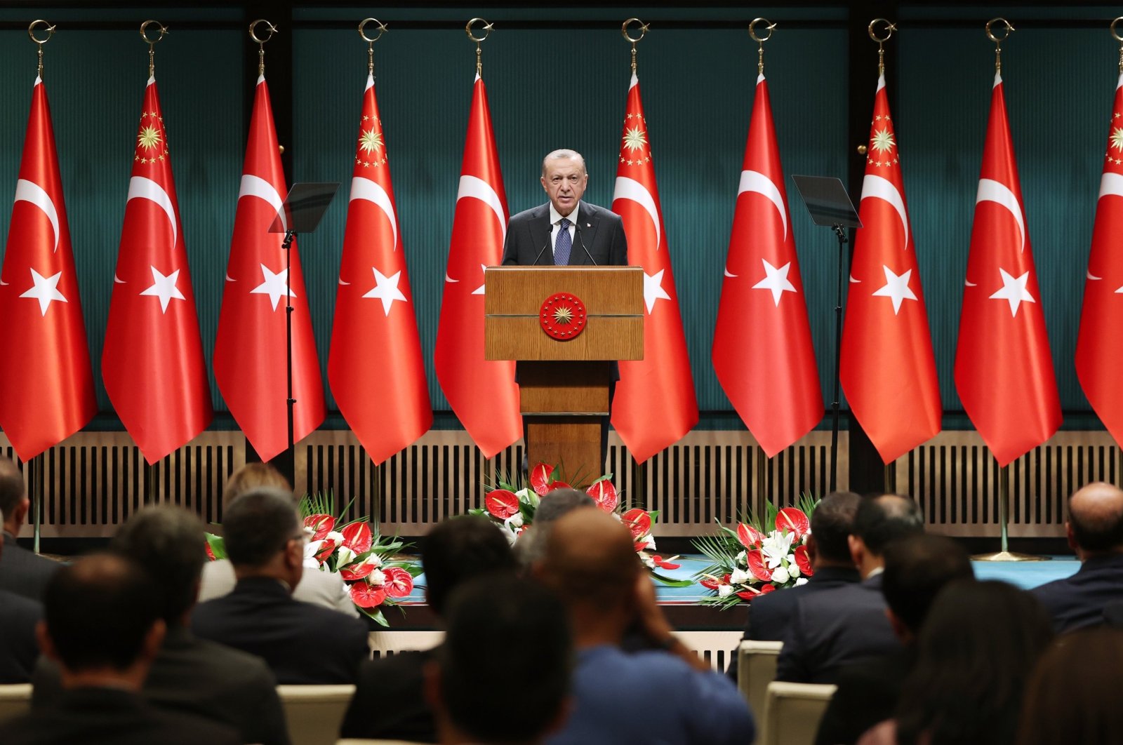 President Recep Tayyip Erdoğan speaks to reporters following a Cabinet meeting in Ankara, Türkiye, Oct. 10, 2022. (AA Photo)