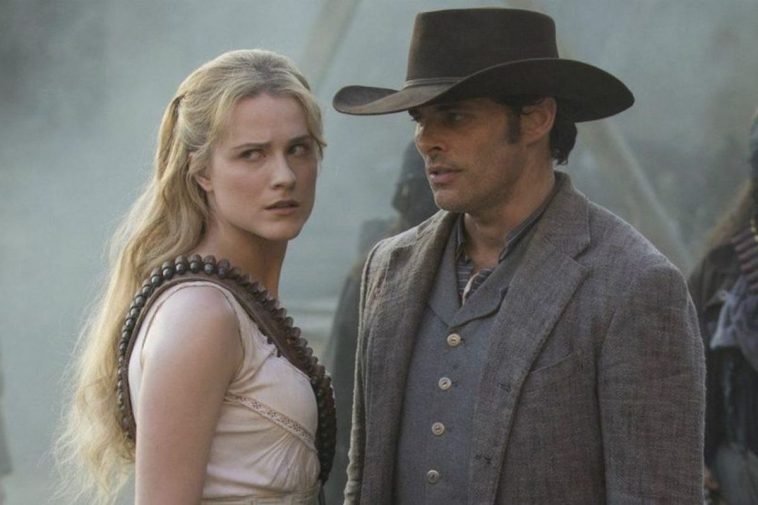 A stillshot from &quot;Westworld&quot; shows Evan Rachel Wood (L) as Dolores Abernathy and James Marsden as Teddy Flood.