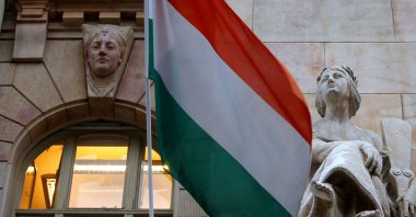 The Hungarian national flag flies on the building of the National Bank of Hungary in Budapest, Hungary, Jan. 10, 2013. (Reuters Photo)