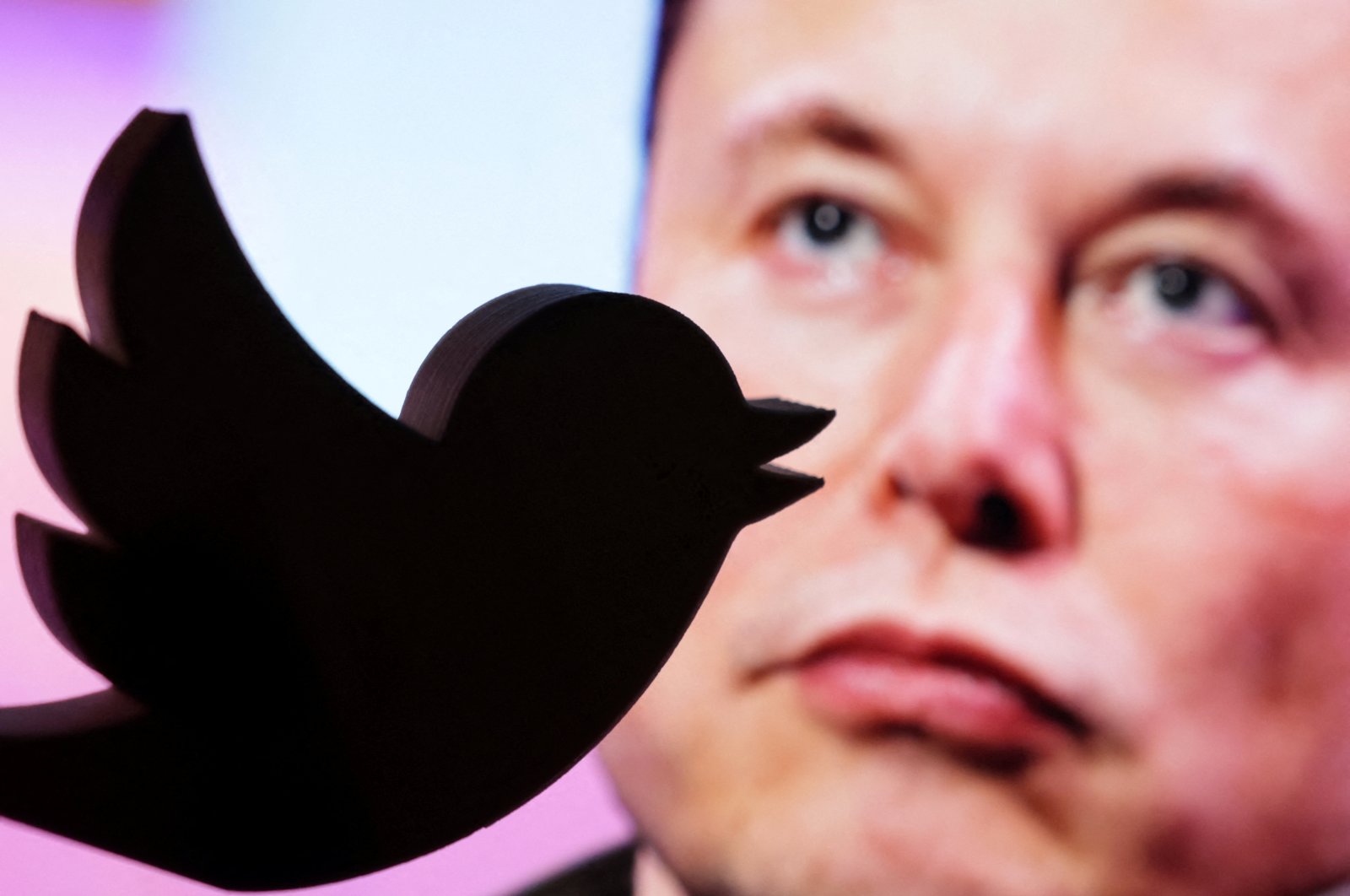 A 3D-printed Twitter logo is seen in front of a displayed photo of Elon Musk in this illustration taken Oct. 27, 2022. (Reuters Photo)