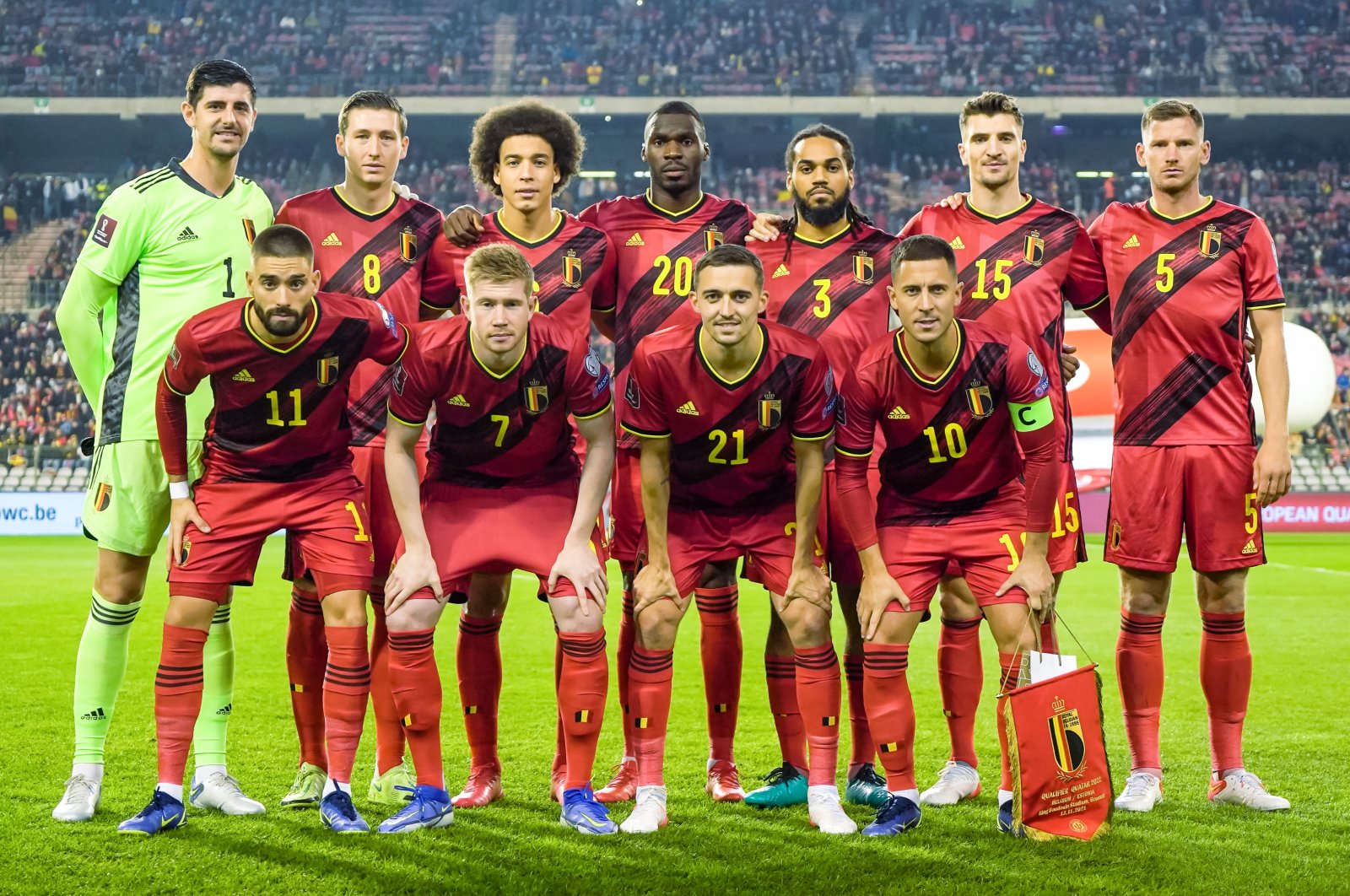 Players of Belgium pose for a team photo during the 2022 FIFA World Cup Qualifier match between Belgium and Estonia at the King Baudouin Stadium, Brussels, Belgium, Nov. 13, 2021. (Getty Images Photo)