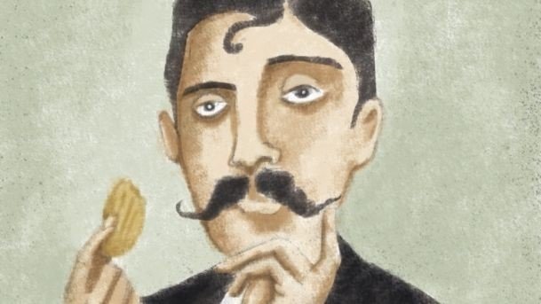 Ilustrasi Marcel Proust dengan madeleine-nya yang terkenal.  (Foto milik Pusat Sastra)