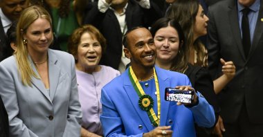 British Formula One racing driver, Lewis Hamilton, receives the title of honorary citizen of Brazil at the Chamber of Deputies, Brasilia, Brazil, Nov. 7, 2022. (AA Photo)