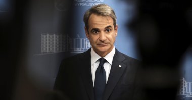 Greek Prime Minister Kyriakos Mitsotakis reacts during a press conference, Vilnius, Lithuania, Oct. 31, 2022. (EPA Photo)