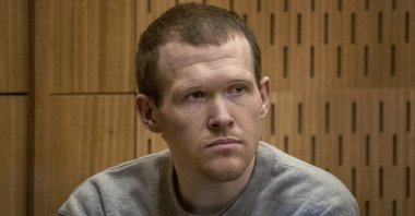 Australian Brenton Harrison Tarrant appears at the court, Christchurch, New Zealand, Aug. 24, 2020. (AP Photo)