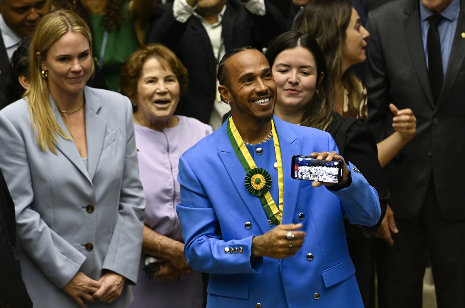 British Formula One racing driver, Lewis Hamilton, receives the title of honorary citizen of Brazil at the Chamber of Deputies, Brasilia, Brazil, Nov. 7, 2022. (AA Photo)