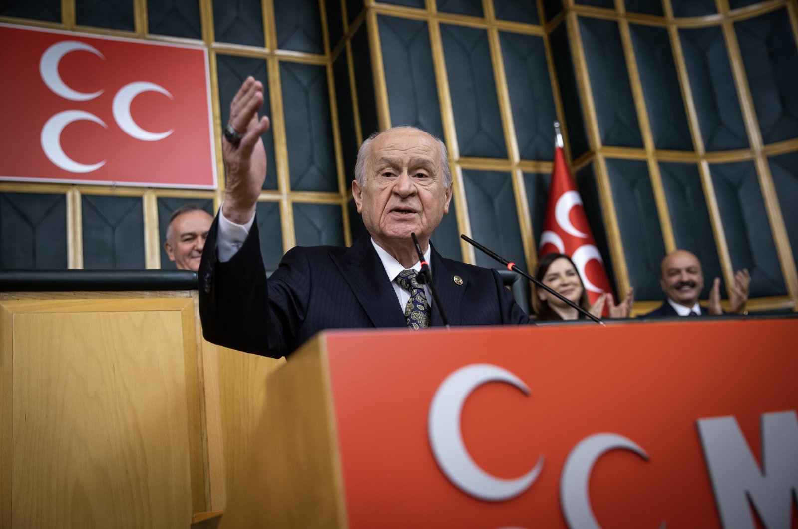 MHP Chairperson Devlet Bahçeli speaks at the party&#039;s parliamentary group meeting in Ankara, Türkiye, Nov. 8, 2022. (AA Photo)