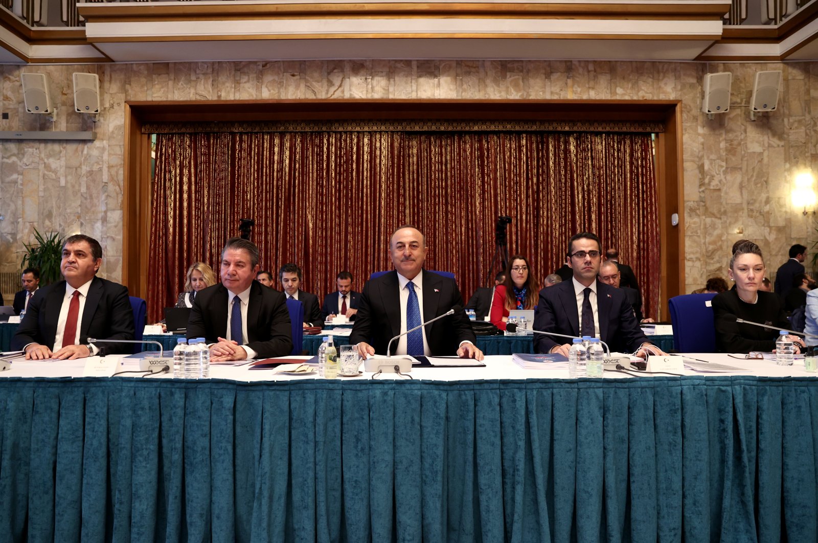 Foreign Minister Mevlüt Çavuşoğlu (C) addressing a meeting for the Parliament&#039;s Planning and Budget Commission in the capital Ankara, Türkiye, Nov. 8, 2022. (AA Photo)