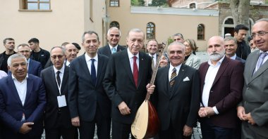President Recep Tayyip Erdoğan during a visit to the Şahkulu Sultan Cemevi in Istanbul, Türkiye, Oct. 7, 2022. (AA)