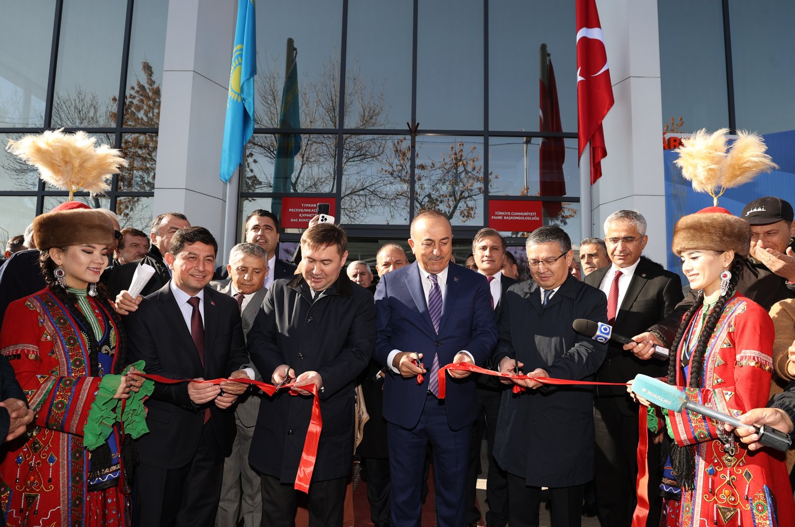 Foreign Minister Mevlüt Çavuşoğlu is seen at the inauguration ceremony of Türkiye’s new honorary consulate in Kazakhstan&#039;s Shymkent, Nov. 9, 2022 (AA Photo)