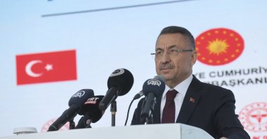 Vice President Fuat Oktay speaks at an opening event in Lefkoşa (Nicosia), Turkish Republic of Northern Cyprus, Nov. 9, 2022. (AA Photo )
