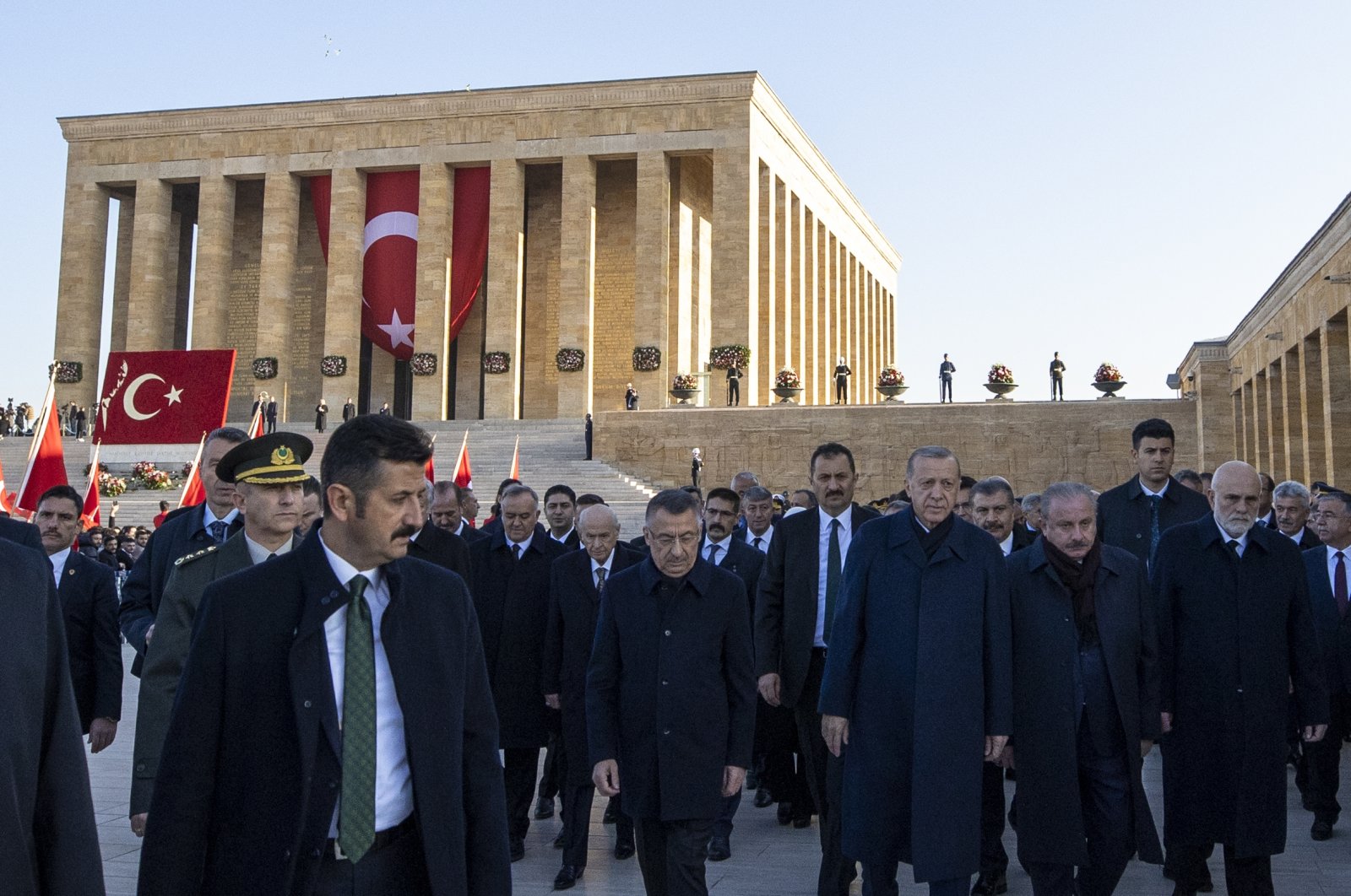 President Recep Tayyip Erdoğan and other officials attend a remembrance ceremony at Anıtkabir, the mausoleum of Atatürk, in the capital Ankara, Türkiye, Nov. 10, 2022. (AA Photo)