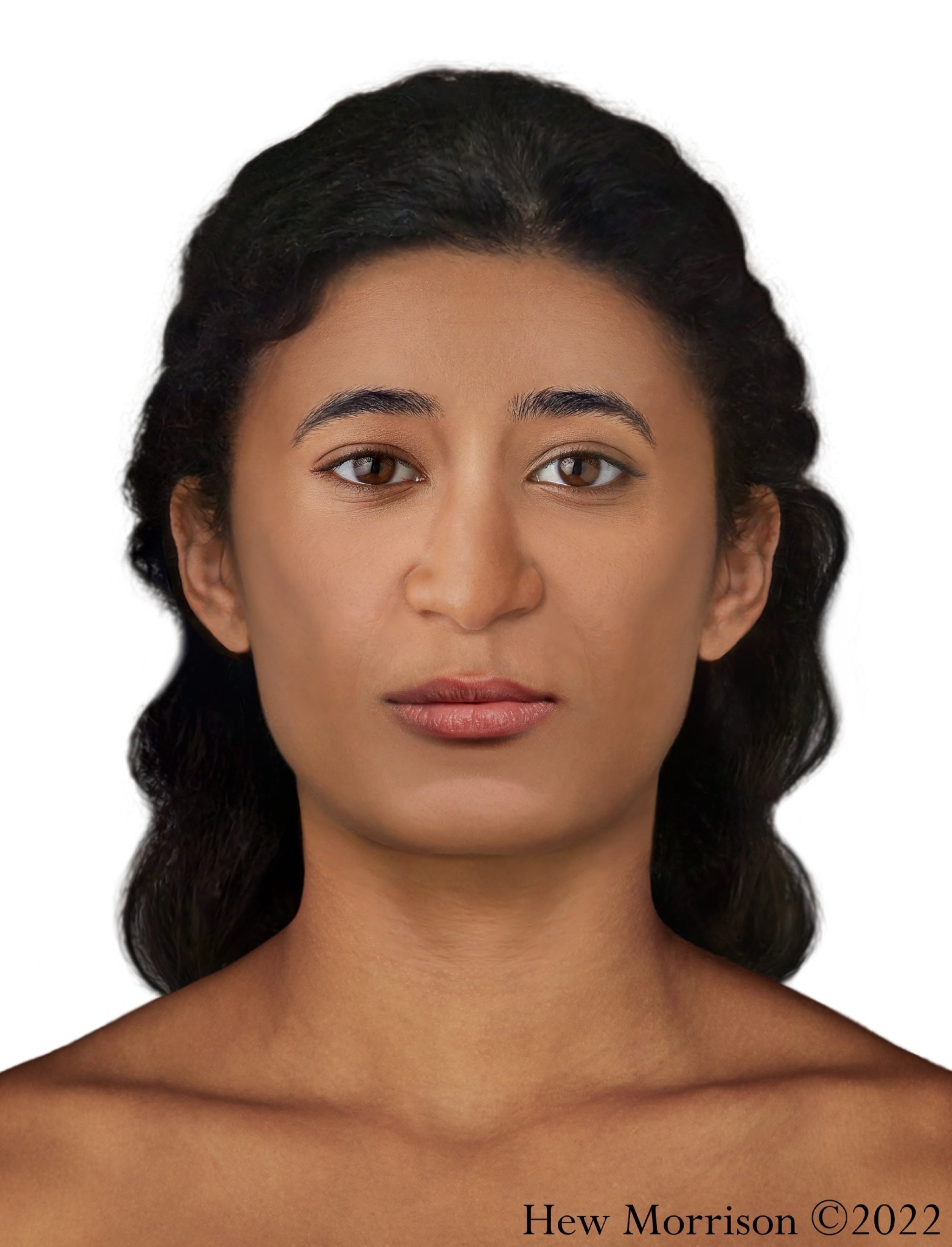 Wajah wanita mumi yang direkonstruksi di Museum Nasional di Warsawa.  (Foto melalui Proyek Mummy Warsawa)