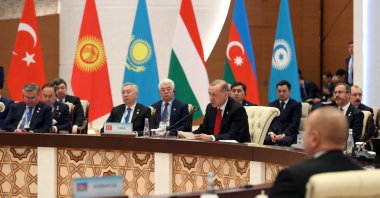 President Recep Tayyip Erdoğan attends the ninth summit of the Organization of Turkic States in Samarkand, Uzbekistan, Nov. 11, 2022. (AA Photo)