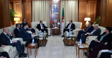 Energy and Natural Resources Minister Fatih Dönmez (C-L) and Algerian Energy and Mining Minister Mohamed Arkab (C-R) are seen during a meeting in Algiers, Algeria, Nov. 10, 2022. (AA Photo)