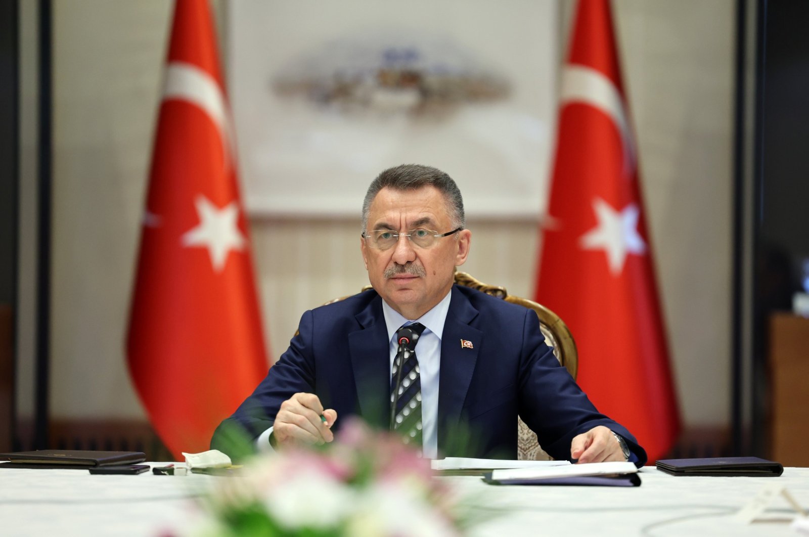 Vice President Fuat Oktay speaks at an economy meeting in Ankara, Türkiye, April 14, 2022. (IHA Photo)