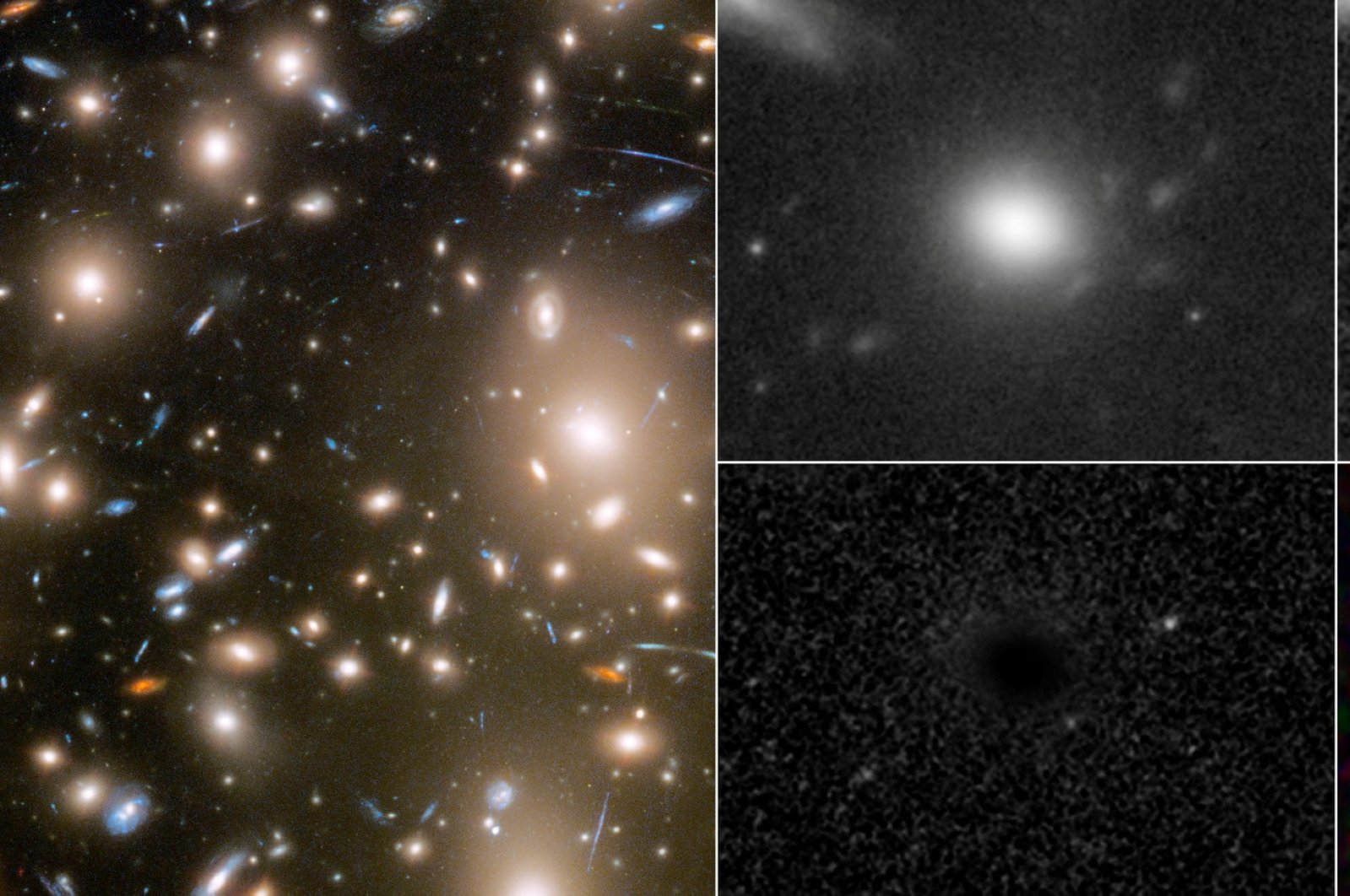 Through a phenomenon called gravitational lensing, three different moments in a far-off supernova explosion were captured in a single snapshot by NASA&#039;s Hubble Space Telescope. (Reuters Photo)