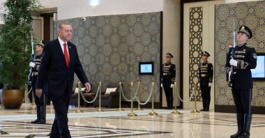 President Recep Tayyip Erdoğan attends the ninth summit of the Organization of Turkic States at the Eternal City Convention Center in Samarkand, Uzbekistan, Nov. 11, 2022. (AFP Photo)