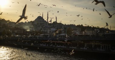 Seagulls fly over the Galata Bridge in Istanbul, Türkiye, Nov. 8, 2022. (AP Photo)