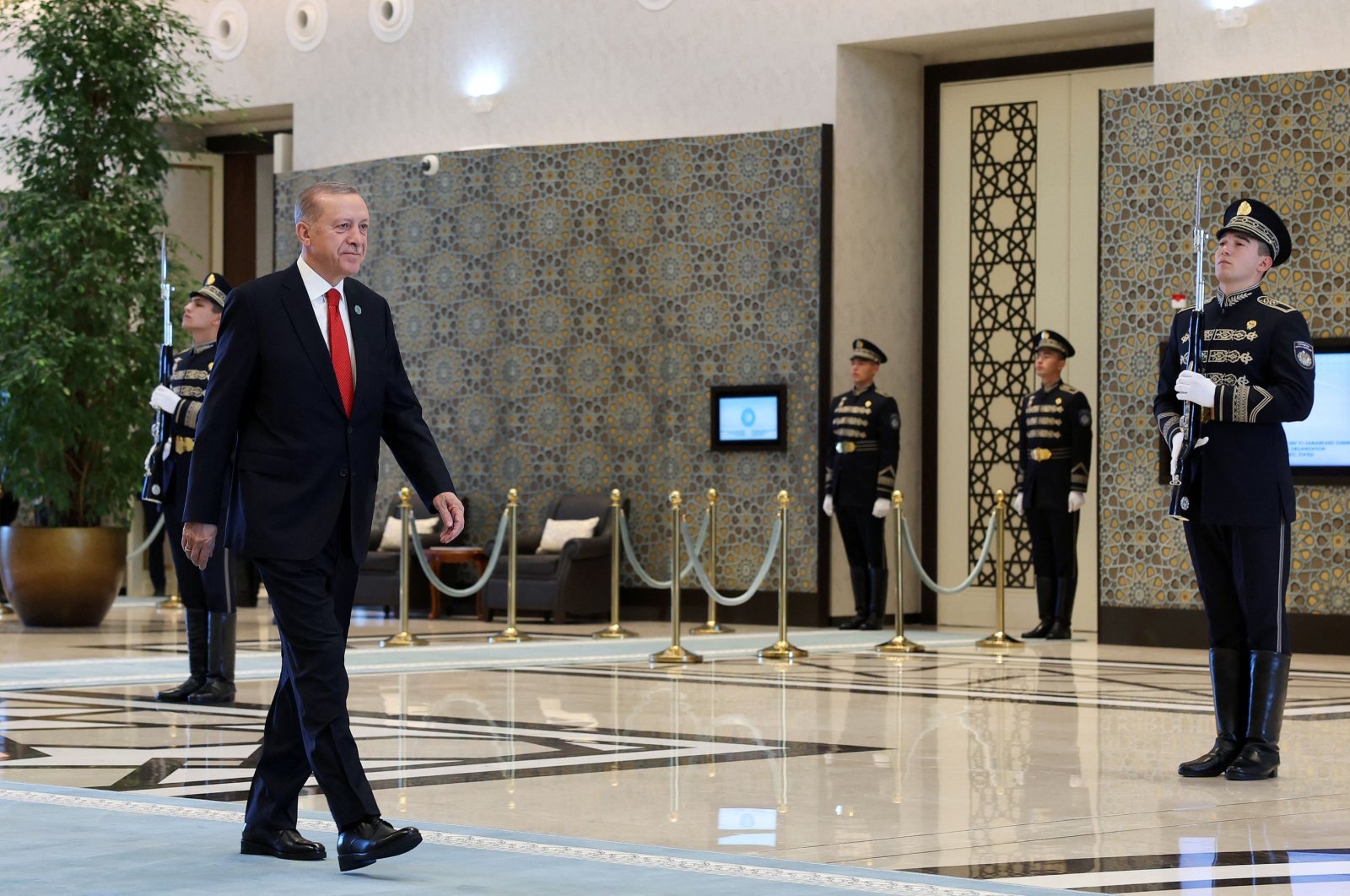 President Recep Tayyip Erdoğan attends the ninth summit of the Organization of Turkic States at the Eternal City Convention Center in Samarkand, Uzbekistan, Nov. 11, 2022. (AFP Photo)
