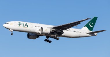 A flight of Pakistan International Airlines (PIA) approaches London Heathrow Airport, London, U.K., Feb. 10, 2020. (Shutterstock Photo)