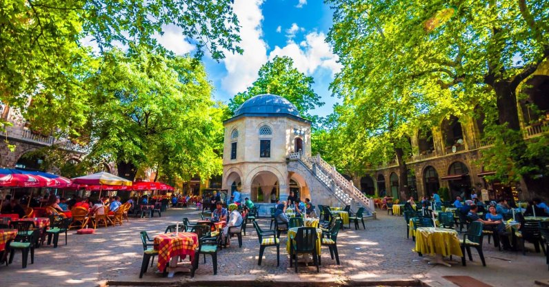 The garden of Koza Han inn, in Bursa, Türkiye. (Shutterstock Photo)