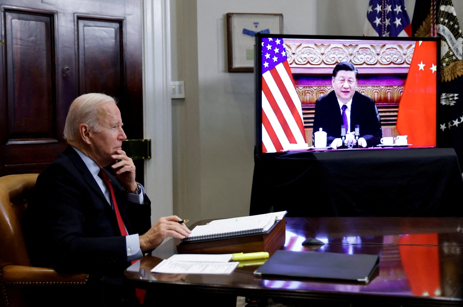 U.S. President Joe Biden speaks virtually with Chinese leader Xi Jinping from the White House, Washington, U.S., Nov. 15, 2021. (Reuters Photo)