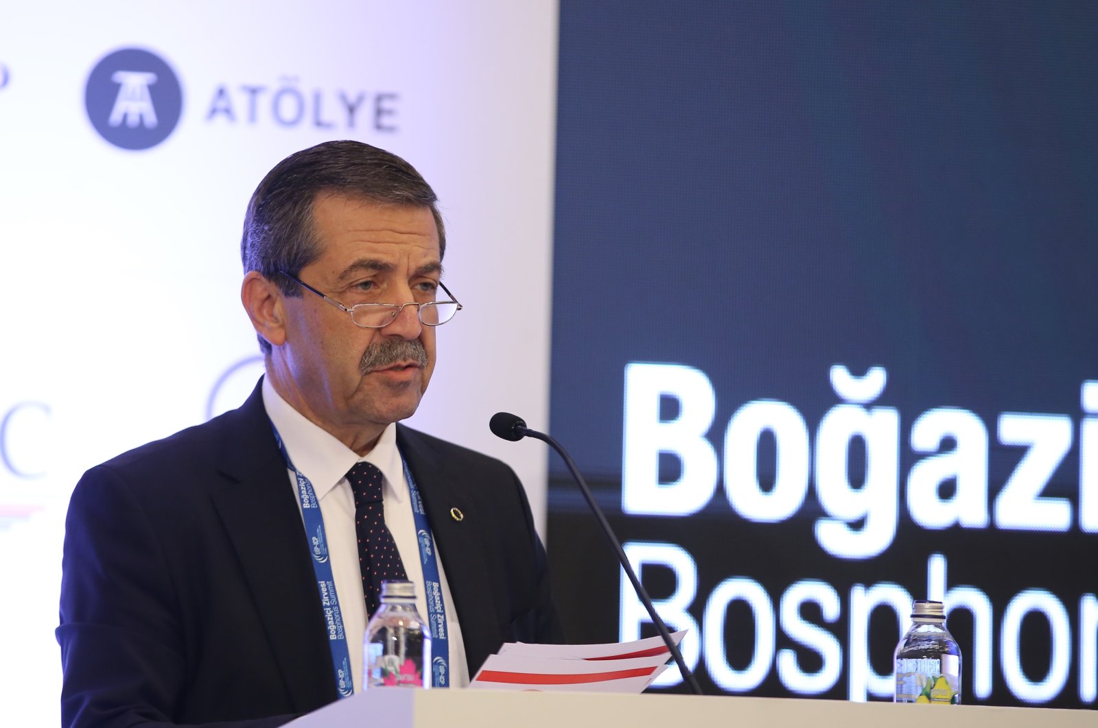 TRNC Foreign Minister Tahsin Ertuğruloğlu speaks at a conference in Istanbul, Türkiye, Nov. 10, 2022. (AA Photo)