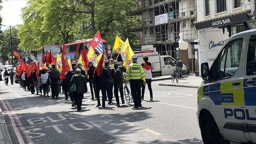 PKK terrorist group sympathizers rally in London, United Kingdom, June 1, 2022. (AA Photo)