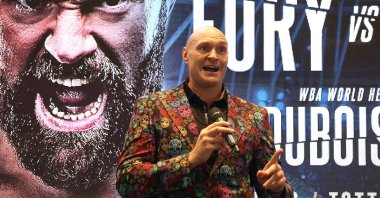 Tyson Fury speaks during the press conference at the Tottenham Hotspur Stadium, London, Britain, Oct. 20, 2022. (Reuters Photo)