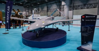 TB2 drone of Turkish drone-maker Baykar is seen at a stand during the SAHA EXPO defense and aerospace exhibition in Istanbul, Türkiye, Nov. 10, 2021. (Reuters Photo)
