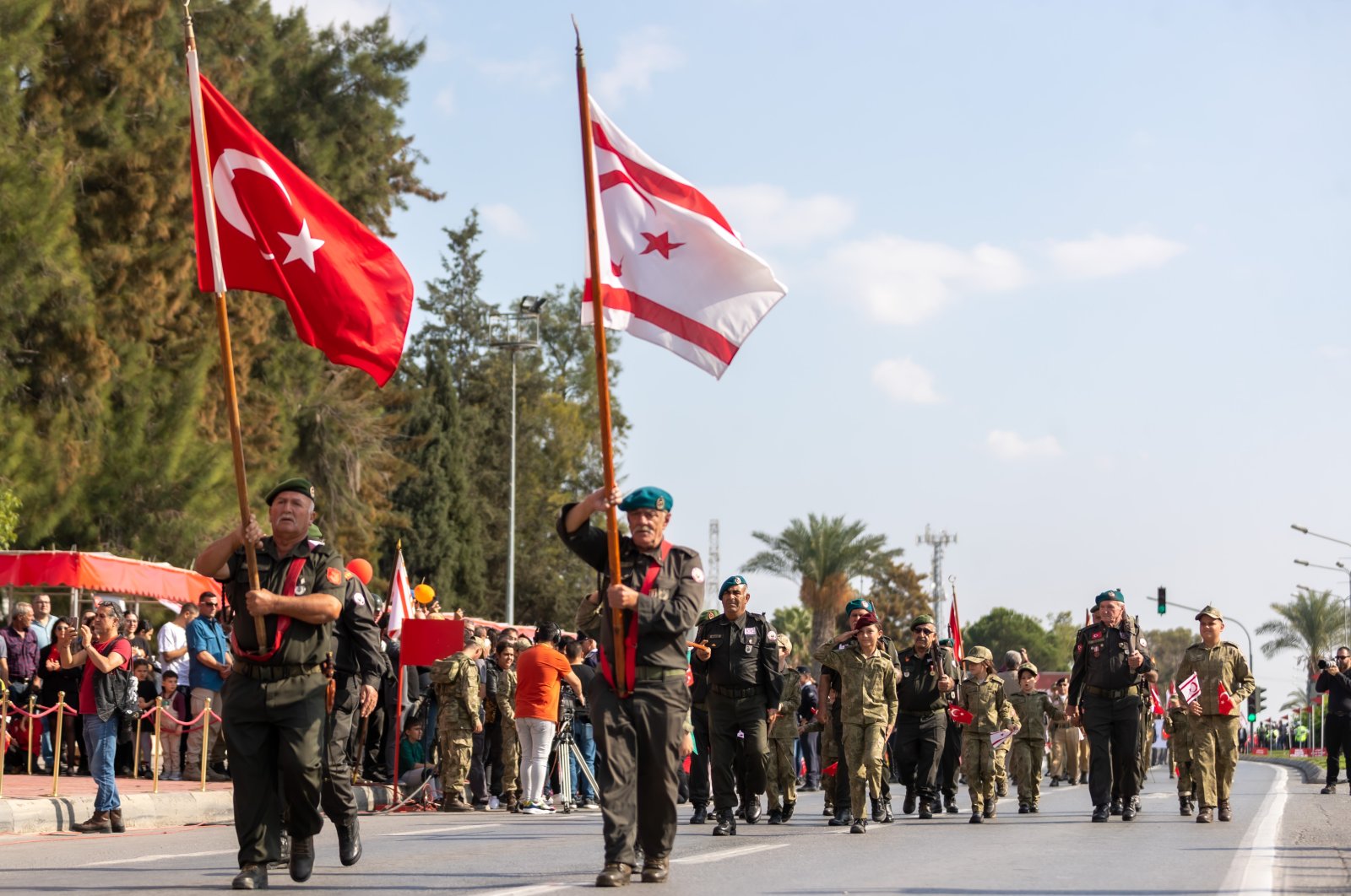 An official procession advances on Dr. Fazıl Küçük Boulevard to mark the 39th anniversary of the Turkish Republic of Northern Cyprus&#039; (TRNC) independence, in Lefkoşa (Nicosia), TRNC, Nov. 15, 2022. (AA Photo)