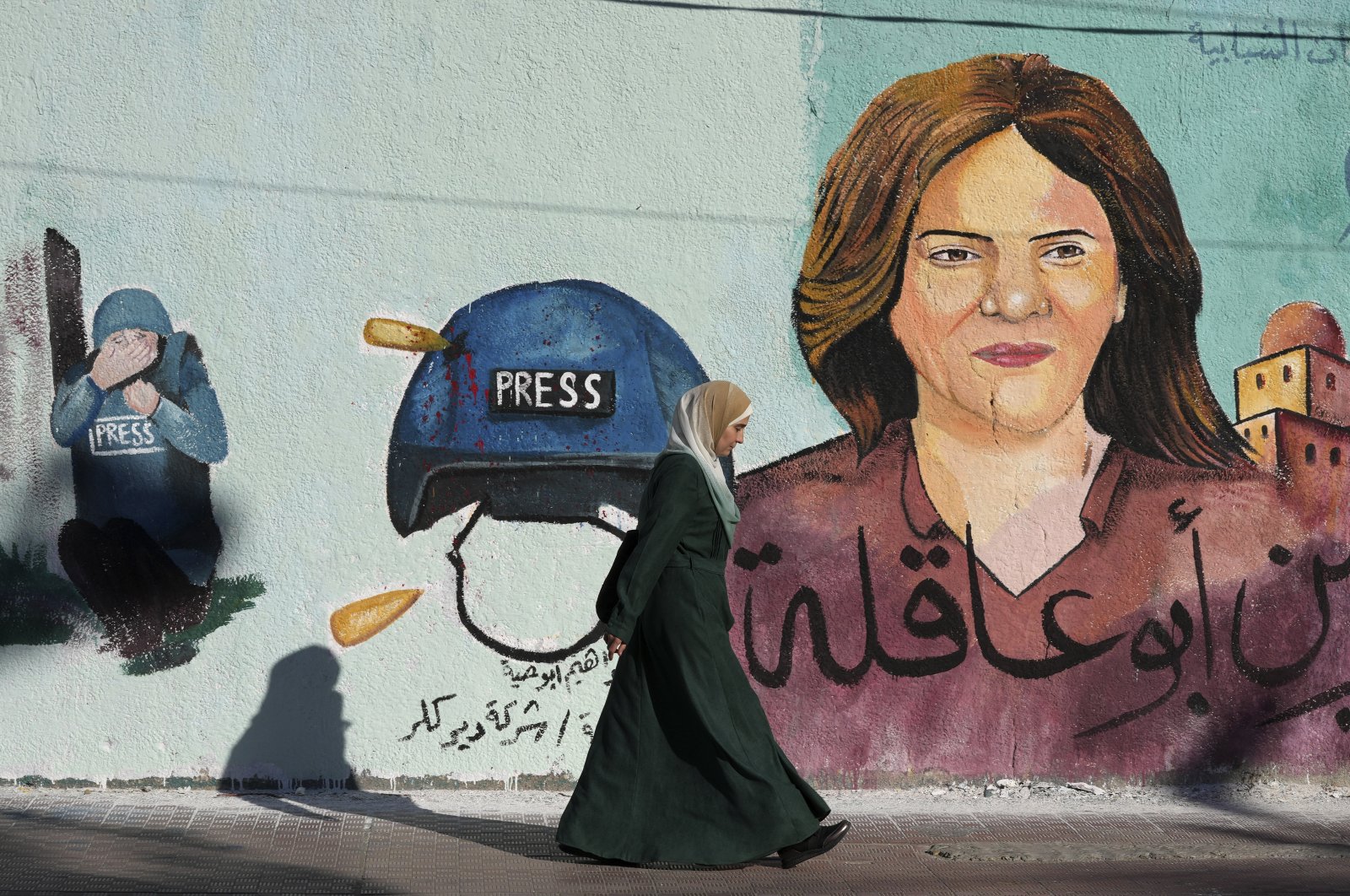 A mural of slain Al Jazeera journalist Shireen Abu Akleh, Gaza City, Palestine, May 15, 2022. (AP Photo)