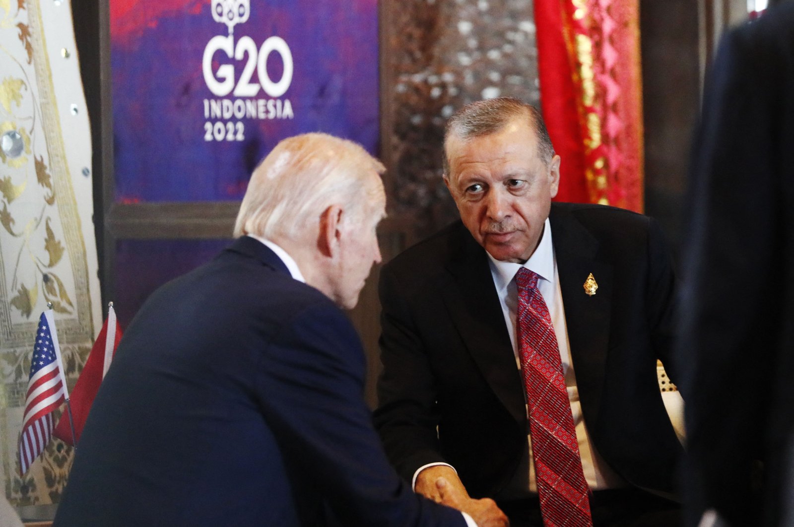 President Recep Tayyip Erdoğan and his U.S. counterpart Joe Biden meet on the sidelines of the G-20 summit in Bali, Indonesia, Nov. 15, 2022. (AFP Photo)