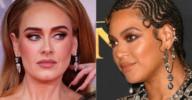 This combination of photos shows British singer Adele (L) arriving for the BRIT Awards 2022 in London and U.S. singer Beyonce arriving for the world premiere of Disney&#039;s &quot;The Lion King&quot; in Hollywood, U.S., July 9, 2019. (AFP Photo)