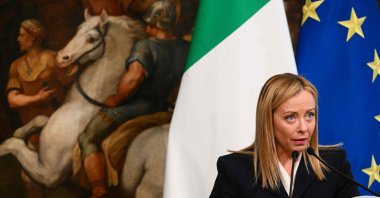 Italy's Prime Minister Giorgia Meloni speaks during a joint press conference with NATO's secretary general following their meeting, at Palazzo Chigi in Rome, Italy, Nov. 10, 2022. (AFP Photo)