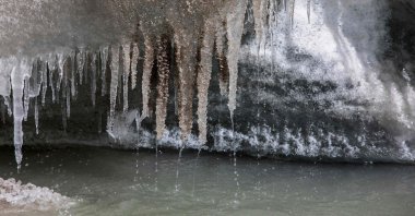 Ice melts from the Gangotri glacier, which is believed to be the source of the Ganges River, at Gangotri National Park, India, Oct. 19, 2022. (AFP Photo)